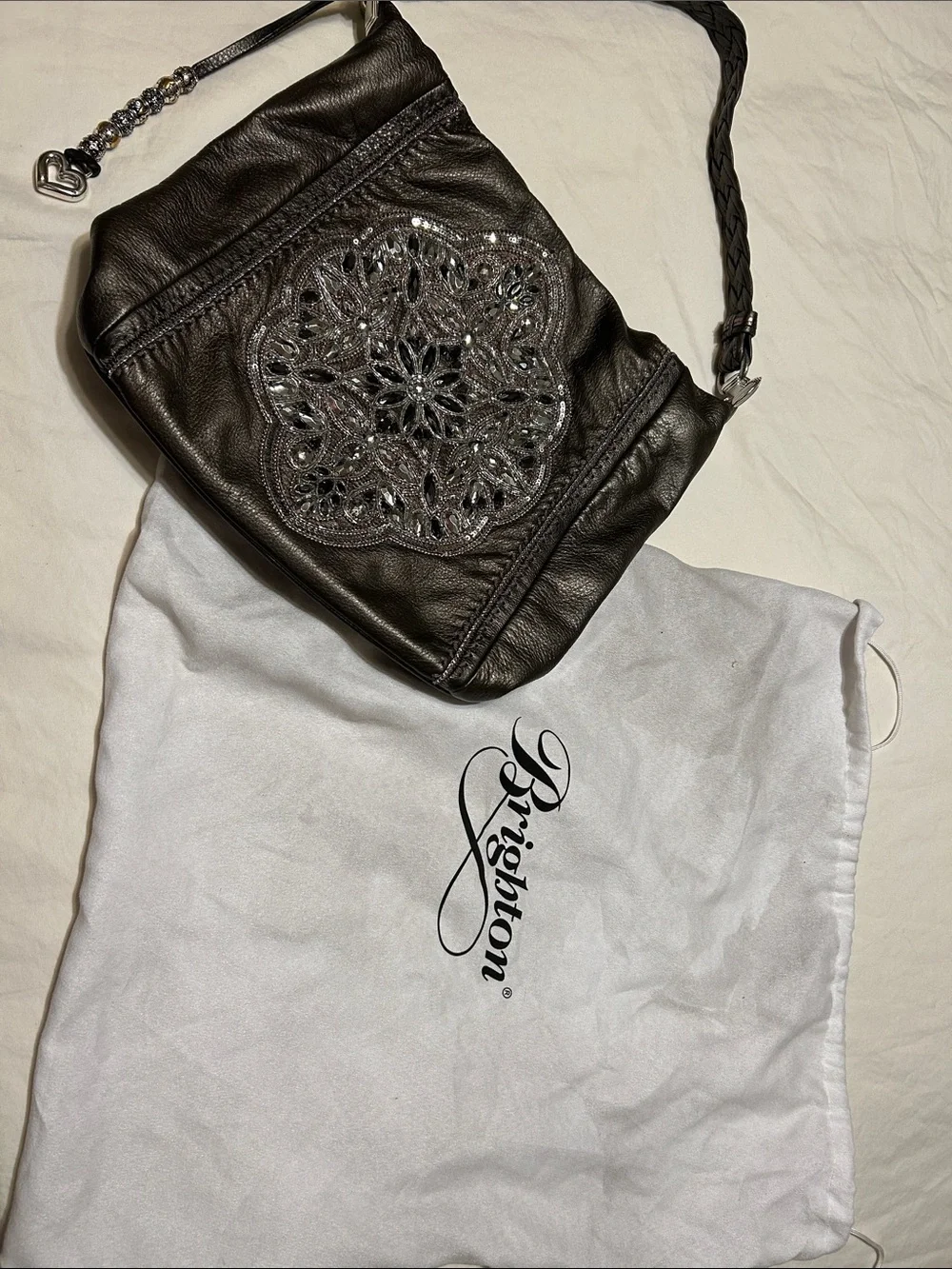 Brighton Black Embellished Crossbody Bag with Braided Strap